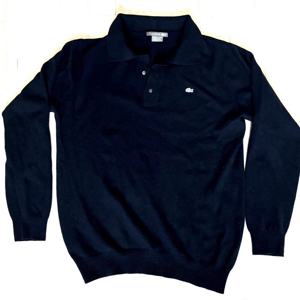 Lacoste 100% Cashmere Navy Polo Sweater, L